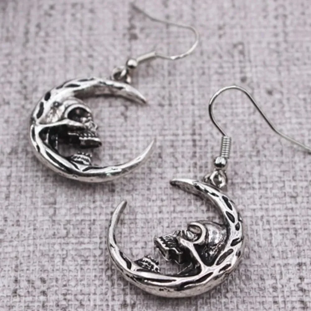 3for$20 Gothic Skull Shaped Earrings, Vintage Crescent Moon Earrings